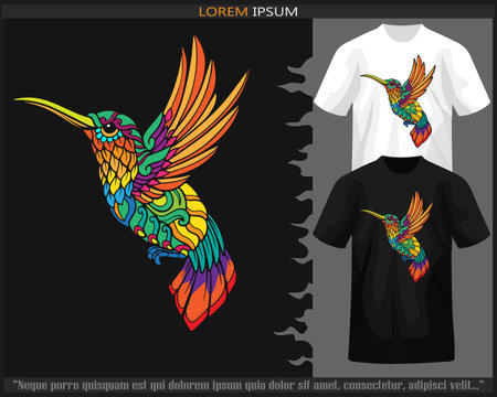 Humming bird mandala arts isolated on black and white t shirt.のイラスト素材