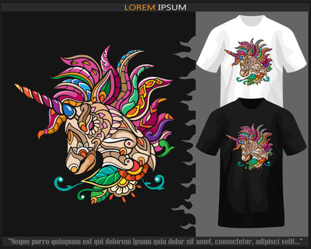 Unicorn head mandala arts isolated on black and white t shirt.のイラスト素材