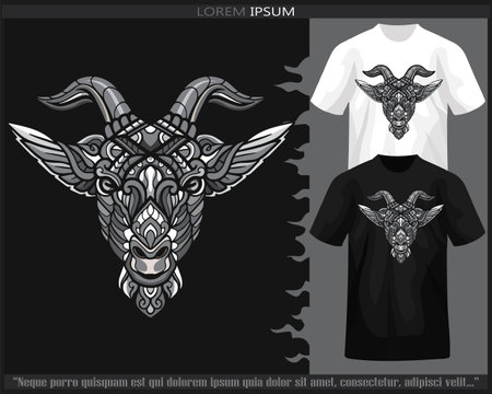 Monochrome color goat head mandala arts isolated on black and white t shirt.のイラスト素材