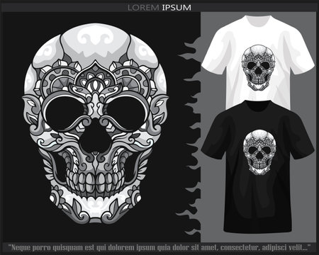 Monochrome color skull head mandala arts isolated on black and white t shirt.のイラスト素材