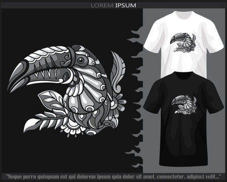 Monochrome color toucan bird mandala arts isolated on black and white t shirt.のイラスト素材