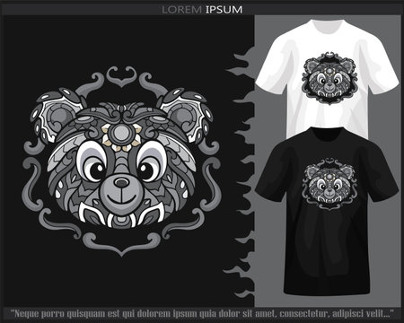 Monochrome color teddy bear mandala arts isolated on black and white t shirt.のイラスト素材
