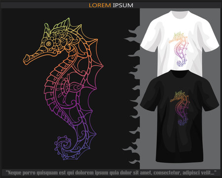 gradient Colorful seahorse mandala arts illustration isolated on black and white t shirt.のイラスト素材