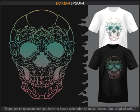 gradient Colorful skull head mandala arts illustration isolated on black and white t shirt.のイラスト素材
