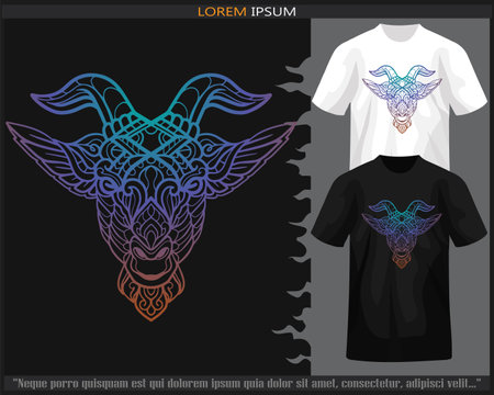 gradient Colorful goat head mandala arts illustration isolated on black and white t shirt.のイラスト素材