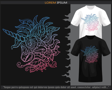 gradient Colorful unicorn head mandala arts illustration isolated on black and white t shirt.のイラスト素材