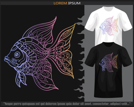 gradient Colorful fish mandala arts illustration isolated on black and white t shirt.のイラスト素材