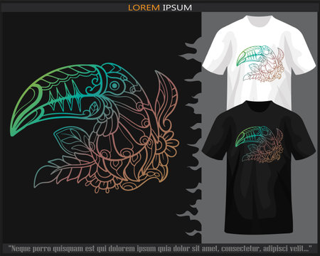 gradient Colorful toucan bird mandala arts illustration isolated on black and white t shirt.のイラスト素材