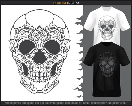 Skull head mandala arts isolated on black and white t shirt.のイラスト素材