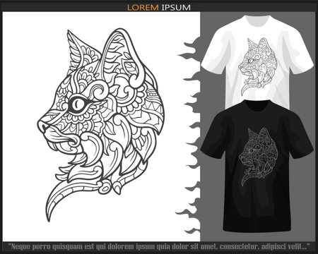 Cat mandala arts isolated on black and white t shirt.のイラスト素材