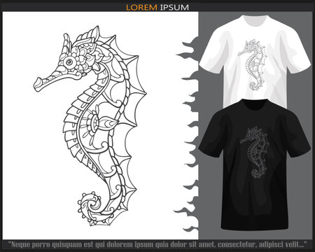 Seahorse mandala arts isolated on black and white t shirt.のイラスト素材