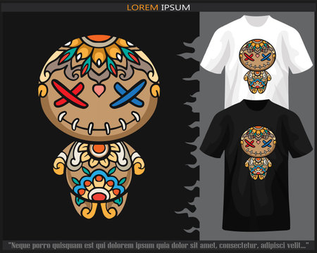 Voodoo dolls mandala arts isolated on black and white t shirt.のイラスト素材