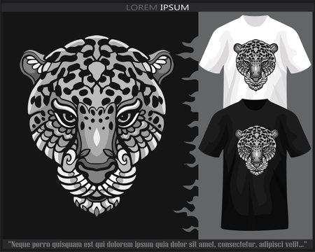Monochrome color Leopard head mandala arts isolated on black and white t shirt.のイラスト素材