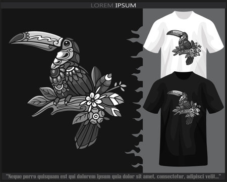 Monochrome color Toucan bird mandala arts isolated on black and white t shirt.のイラスト素材