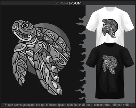 Monochrome color Sea turtle mandala arts isolated on black and white t shirt.のイラスト素材
