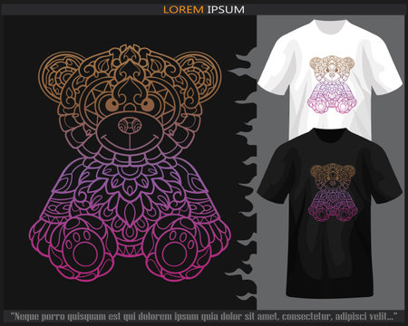 gradient Colorful teddy bear mandala arts isolated on black and white t shirt.のイラスト素材