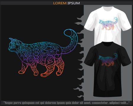 gradient Colorful The cat mandala arts isolated on black and white t shirt.のイラスト素材