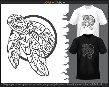 Sea turtle mandala arts isolated on black and white t shirt.のイラスト素材