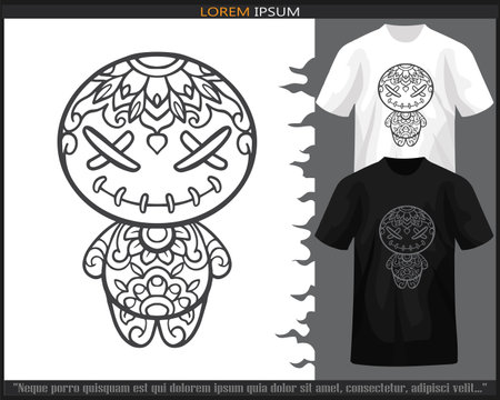 Voodoo dolls mandala arts isolated on black and white t shirt.のイラスト素材