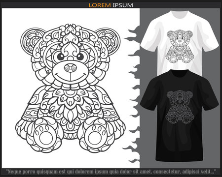 teddy bear mandala arts isolated on black and white t shirt.のイラスト素材
