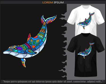 Colorful Dolphin fish mandala arts isolated on black and white t shirt.のイラスト素材