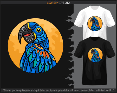 Colorful Hyacinth macaw bird mandala arts isolated on black and white t shirt.のイラスト素材