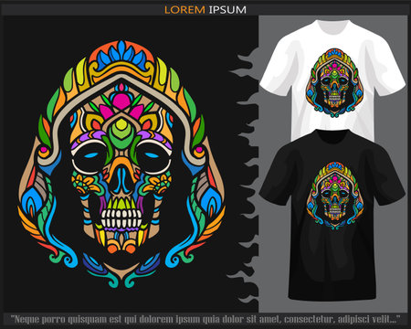 Colorful Skull head mandala arts isolated on black and white t shirt.のイラスト素材