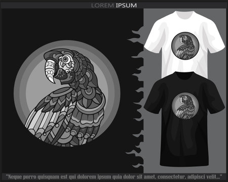 Monochrome color red macaw bird mandala arts isolated on black and white t shirt.のイラスト素材