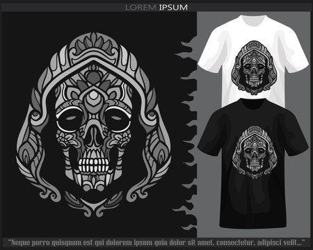 Monochrome color skull head mandala arts isolated on black and white t shirt.のイラスト素材