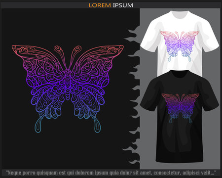 Gradient Colorful Butterfly mandala arts isolated on black and white t shirt.のイラスト素材