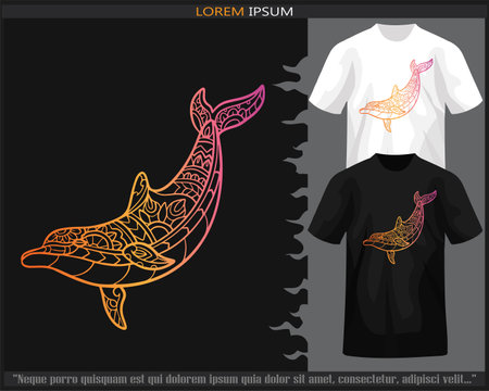 Gradient Colorful Dolphin fish mandala arts isolated on black and white t shirt.のイラスト素材