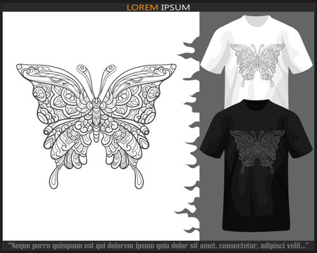 Butterfly mandala arts isolated on black and white t shirt.のイラスト素材