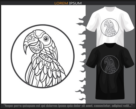 Hyacinth macaw bird mandala arts isolated on black and white t shirt.のイラスト素材
