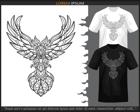 Phoenix bird mandala arts isolated on black and white t shirt.のイラスト素材
