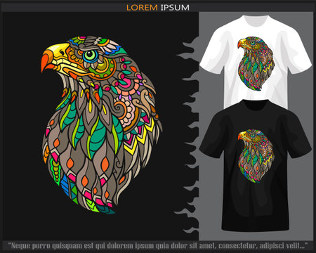 Colorful Eagle head mandala arts isolated on black and white t shirt.のイラスト素材