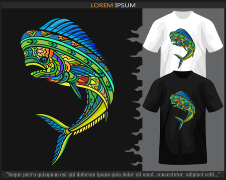 Colorful Mahi mahi fish mandala arts isolated on black and white t shirt.のイラスト素材