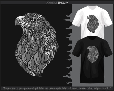 Monochrome color Eagle head mandala arts isolated on black and white t shirt.のイラスト素材