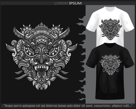 Monochrome color Dragon head mandala arts isolated on black and white t shirt.のイラスト素材