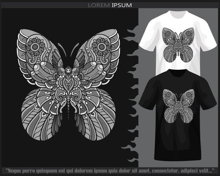 Monochrome color Butterfly mandala arts isolated on black and white t shirt.のイラスト素材