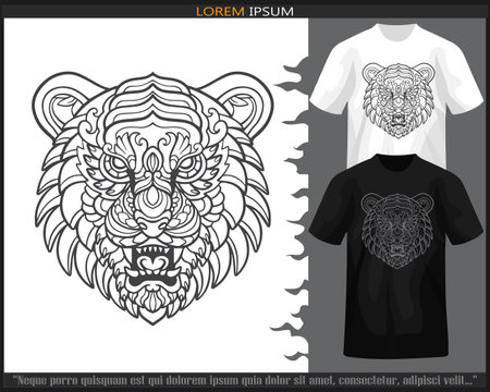 Tiger head mandala arts isolated on black and white t shirt.のイラスト素材