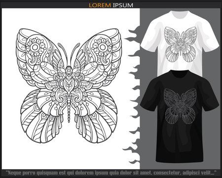 Butterfly mandala arts isolated on black and white t shirt.のイラスト素材