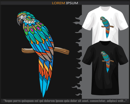 Colorful macaw bird mandala arts isolated on black and white t shirt.のイラスト素材