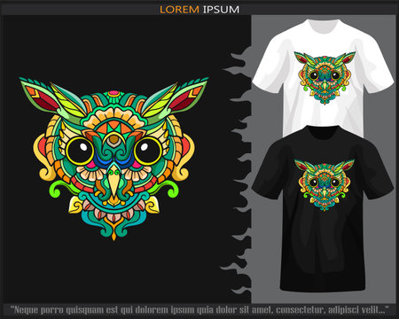 Colorful Owl head mandala arts isolated on black and white t shirt.のイラスト素材