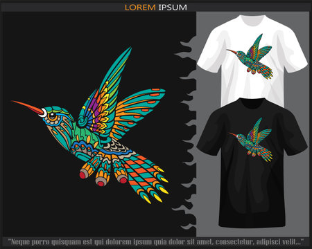 Colorful Humming bird mandala arts isolated on black and white t shirt.のイラスト素材