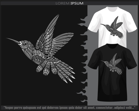 Monochrome color Humming bird mandala arts isolated on black and white t shirt.のイラスト素材