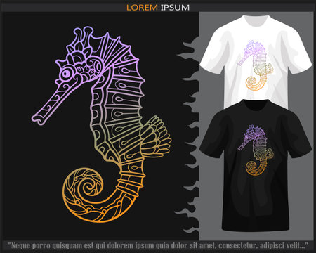 Gradient Colorful seahorse mandala arts isolated on black and white t shirt.のイラスト素材
