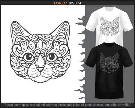 Cat head mandala arts isolated on black and white t-shirt.のイラスト素材