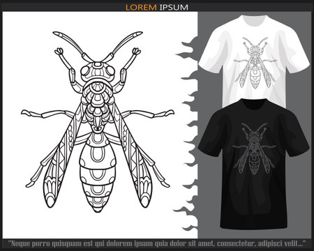Stinger bee mandala arts isolated on black and white t-shirt.のイラスト素材