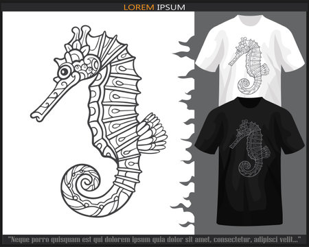 seahorse mandala arts isolated on black and white t-shirt.のイラスト素材