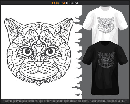 Cat head mandala arts isolated on black and white t-shirt.のイラスト素材